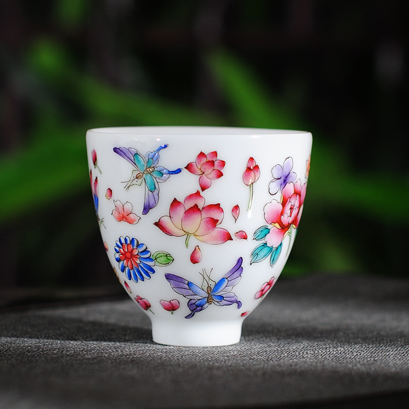 Jingdezhen ceramic painting of flowers and individual cup single CPU colored enamel sample tea cup masters cup hand - made butterfly kung fu tea cups