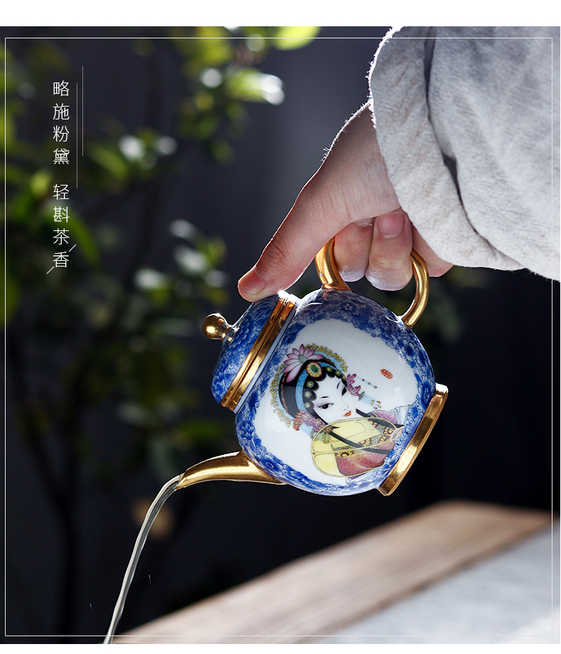 Jingdezhen ceramic hand - drawn characters under glaze blue and white enamel teapot all hand the "single pot teapot kung fu