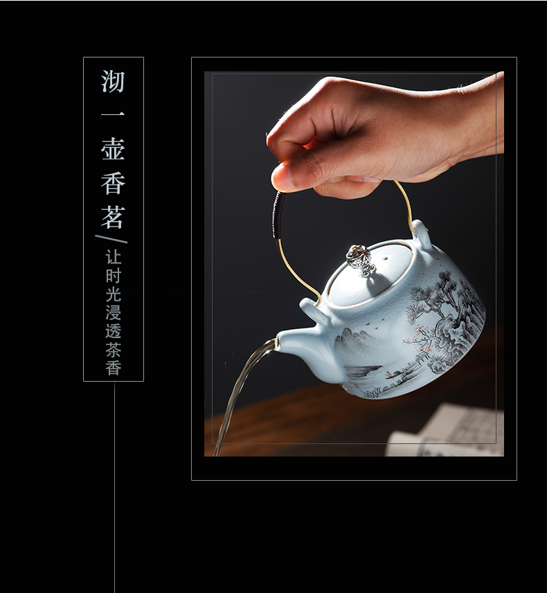 Jingdezhen ceramic your up with azure cracked pot home teapot hand - made color ink girder pot of tea by hand