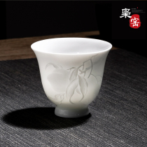 Jingdezhen tea cup Handmade relief Shoutao tea cup Master cup Single cup Ceramic tea cup Kung Fu Tea cup