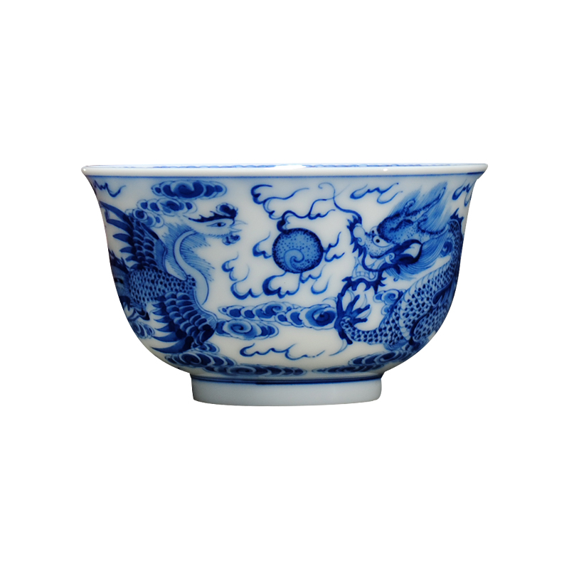 Jingdezhen blue and white master cup hand - made ceramic tea set kung fu tea cups longfeng sample tea cup personal single cup bowl