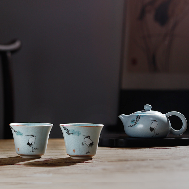 Jingdezhen your up with azure glaze on kung fu teacups hand - made cranes individual cup sample tea cup single cup by hand