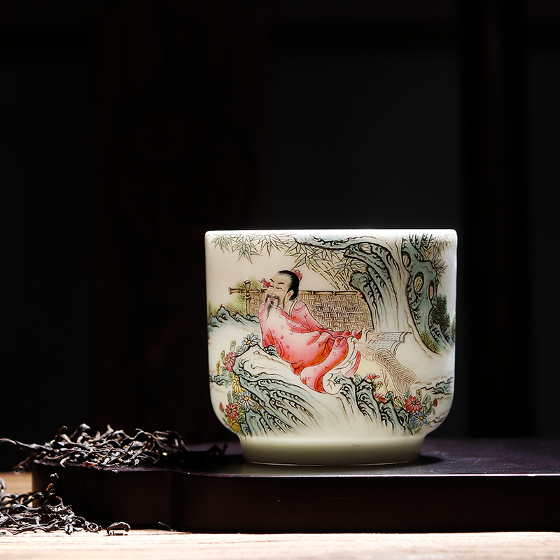 Jingdezhen ceramic hand - made pastel noggin suit pure manual character kung fu tea tea bowl sample tea cup