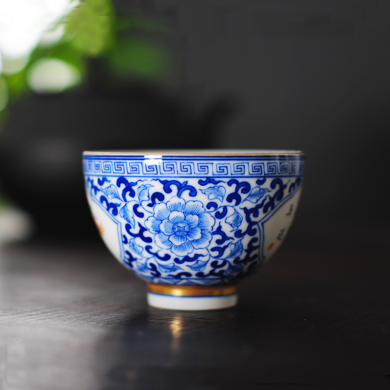 Jingdezhen tea master cup single CPU hand - made ceramic sample tea cup individual cup blue open hall tea powder enamel