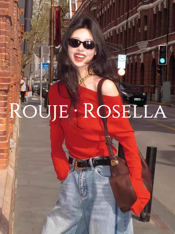 French Rouje Rosella Is Full of Elegance ⭐ One-Shoulder Women's Autumn and Winter Stunning Off-Shoulder Long-Sleeved Top French Rouje Rosella Is Full of Elegance ⭐ One-Shoulder Women's Autumn and Winter Stunning Off-Shoulder Long-Sleeved Top