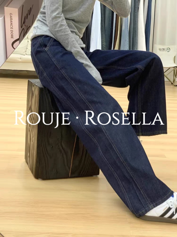 French Rouje Rosella ⭐ Denim Jeans for Women, Spring, Autumn and Winter, Retro Straight-Leg Pants, Narrow Wide-Leg Pants