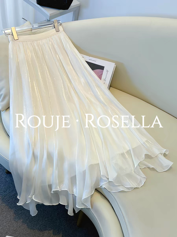 French Rouje Rosella ⭐ High-End Light Luxury Flowing Gauze Skirt for Women, Summer High-Waisted Irregular Skirt