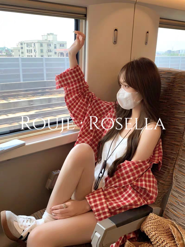 French Rouje Rosella ⭐ French-Style Beautiful Red Plaid Long-Sleeved Shirt Women's Cardigan Shirt Jacket
