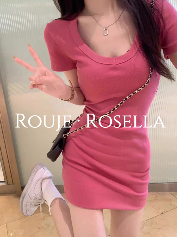 French Rouje Rosella ⭐ Pure Lust-Style Pink Dress for Women, Summer Hot Girl Waist-Cinching Slim-Fitting Elegant Short Skirt French Rouje Rosella ⭐ Pure Lust-Style Pink Dress for Women, Summer Hot Girl Waist-Cinching Slim-Fitting Elegant Short Skirt