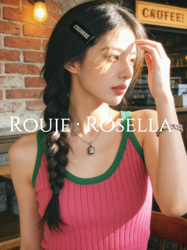 French Brand Rouje Rosella Looks Great ⭐ Dopamine Pink Vest Women's Summer Sweet and Spicy Slim Fit Short Top