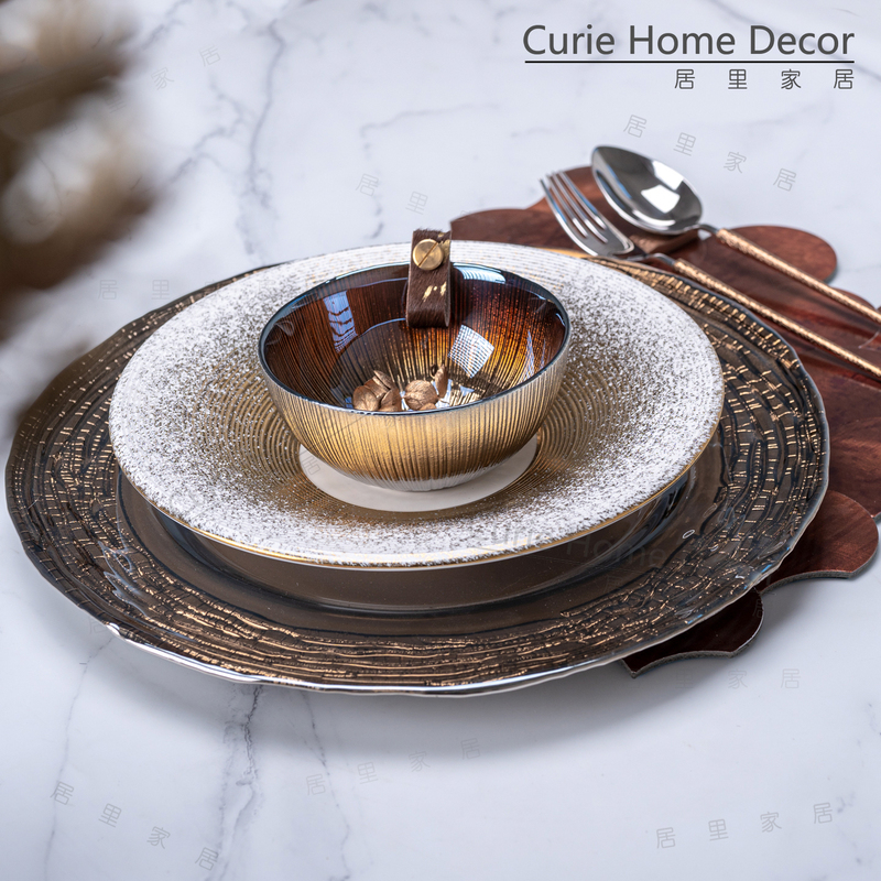 Exquisite and Creative Glass Western-Style Dinner Plates, Model Home Soft Decoration with Tableware Set, Atmospheric and Distinctive Plate Combination