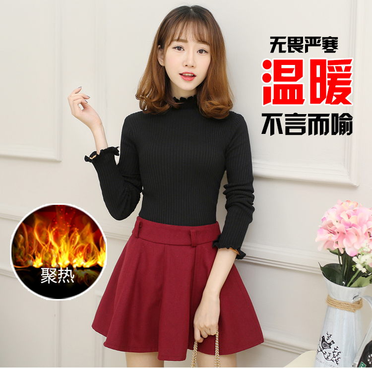 Cộng với nhung dày mùa thu và mùa đông bằng gỗ cổ cao nửa cổ áo len áo len nữ ấm áp đáy áo co giãn Áo len mỏng thủy triều áo cardigan nữ