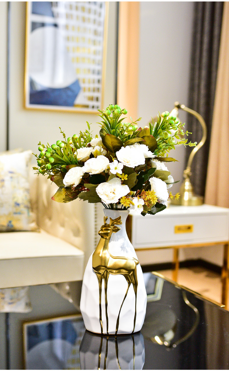 Modern light key-2 luxury wind - deer ceramic vase furnishing articles three - piece wine sitting room adornment dried flower simulation flower arranging originality