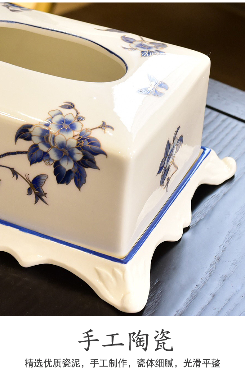 New Chinese style ceramic tissue box household creative living room table smoke box napkin paper carton box of decorative furnishing articles