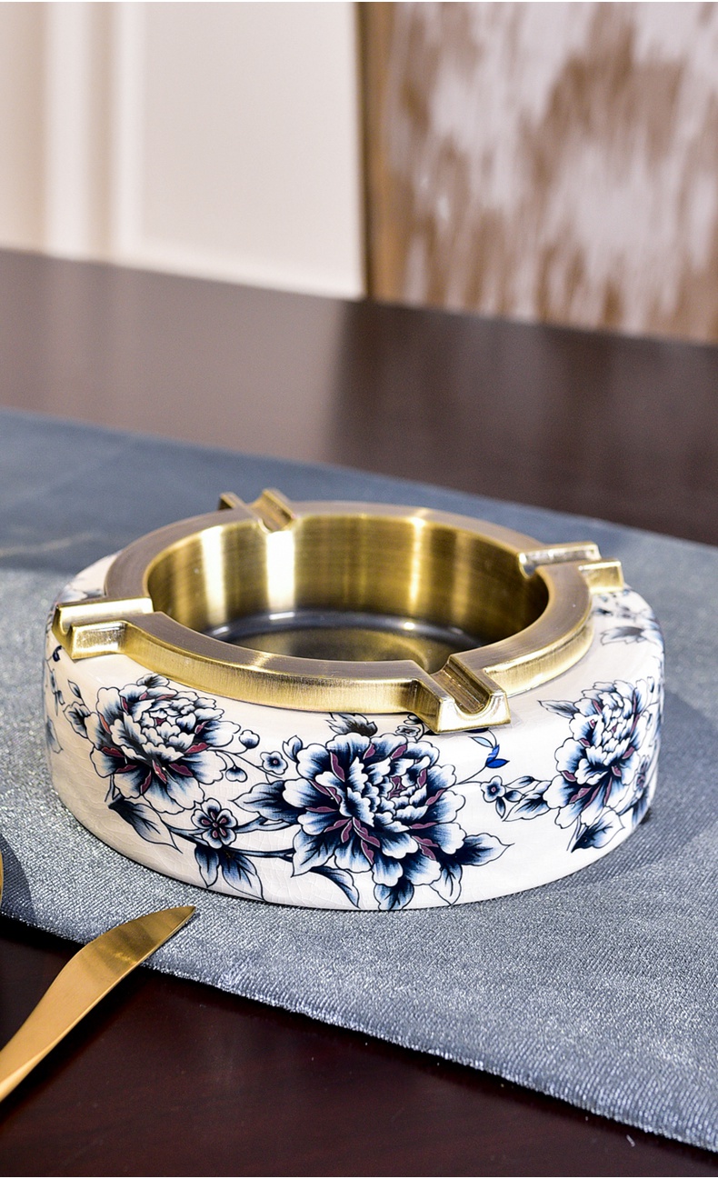Three - piece ceramic bowl of new Chinese style new classic tea table table furnishing articles blue - and - white decoration home decoration restoring ancient ways