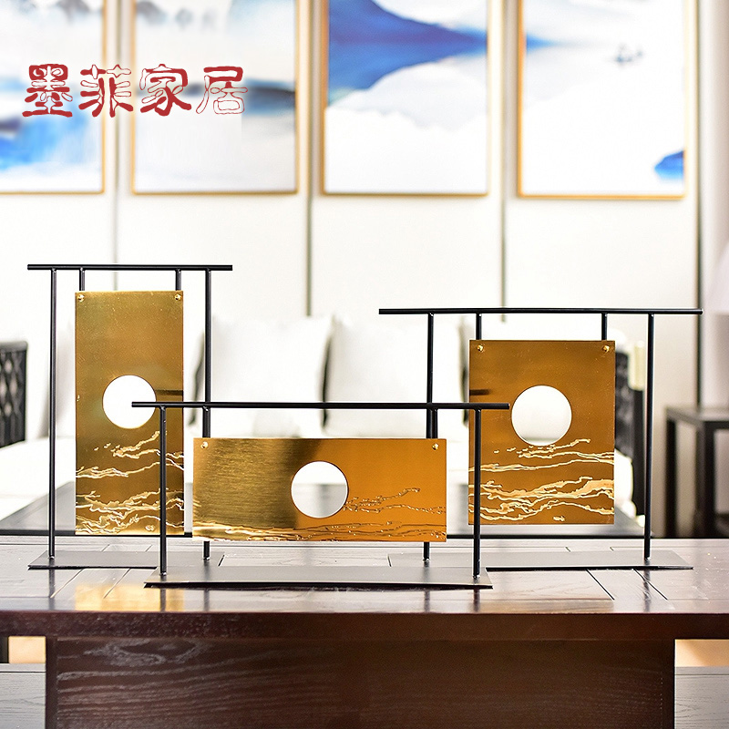 New Chinese Light Lavish Zen-style Home Soft Adornment Metal Living Room Genguan TV Cabinet Room Arrangement Furnishing