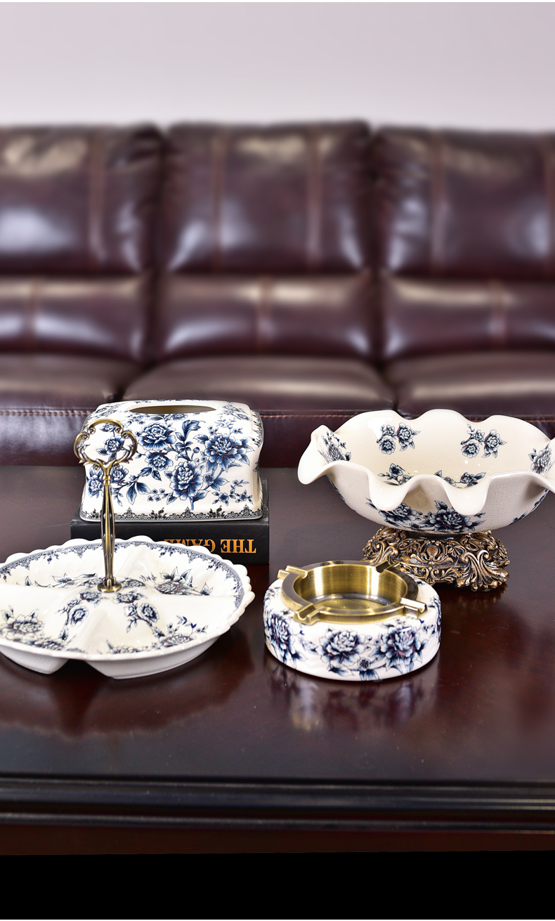 New Chinese style restoring ancient ways American blue and white porcelain ceramic fruit bowl for the sitting room is big fruit tray dried fruit tray table decoration furnishing articles