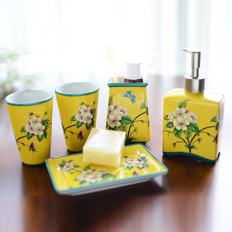 New Chinese Ceramics Bathroom Five Pieces Sets Swing Piece Bathroom Toiletries Toiletries New Residence Gift Home Decoration Furnishing