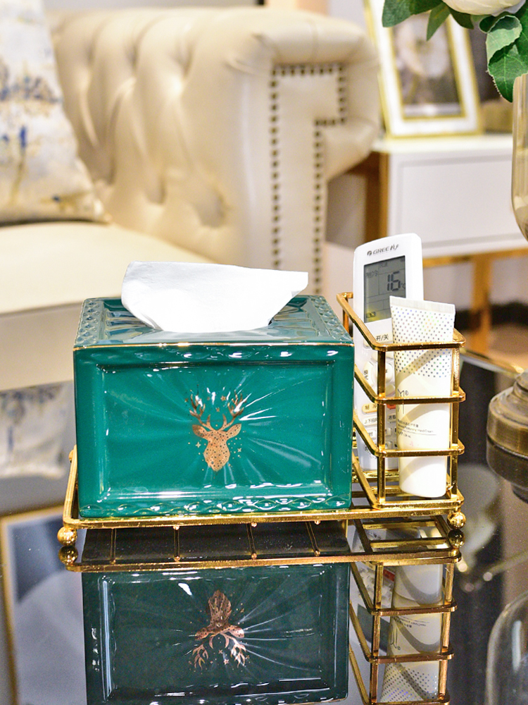 Multi-function tissue box Light luxury living room remote control Cosmetic storage box Coffee table decoration European ceramic toilet paper box