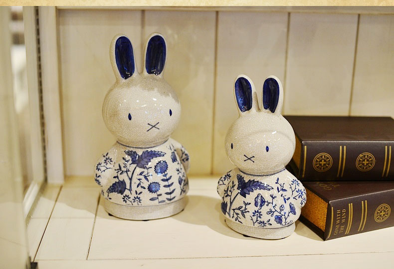 Creative lovely rabbit furnishing articles blue and white porcelain home decoration and practical birthday gift to send picking girlfriends