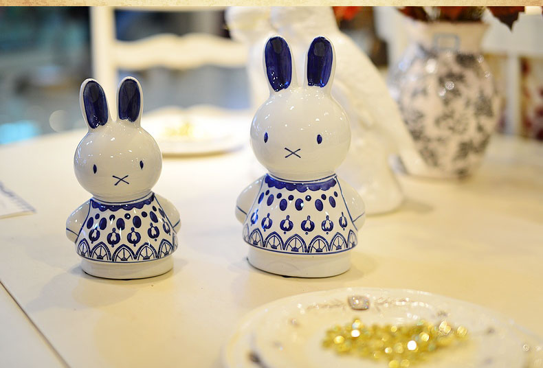 Creative lovely rabbit furnishing articles blue and white porcelain home decoration and practical birthday gift to send picking girlfriends