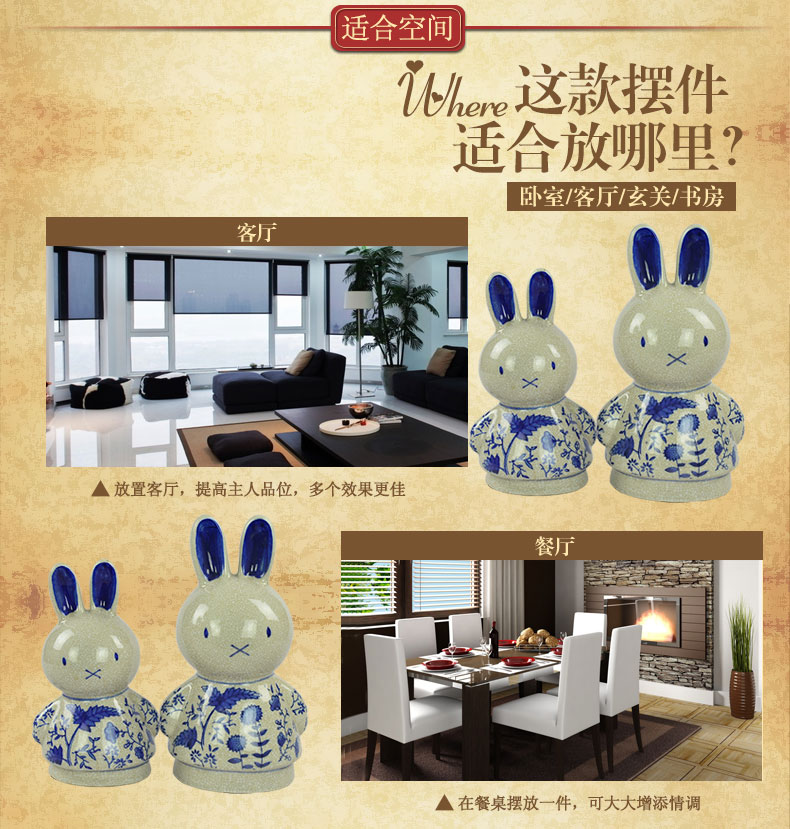 Creative lovely rabbit furnishing articles blue and white porcelain home decoration and practical birthday gift to send picking girlfriends