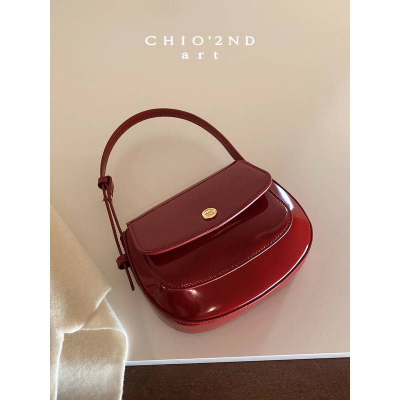 Nanfeng Chio2Nd Cowhide Melin Saddle Bag for Women, Niche and Elegant Red Wedding Bag, Handbag, Crossbody Small Bag