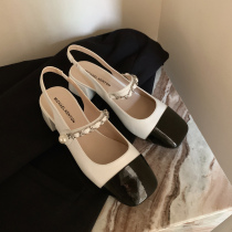 Michael Kenyon vintage stitching French pearl buckle belt thick heel shoes low heel summer Mary Jane womens shoes