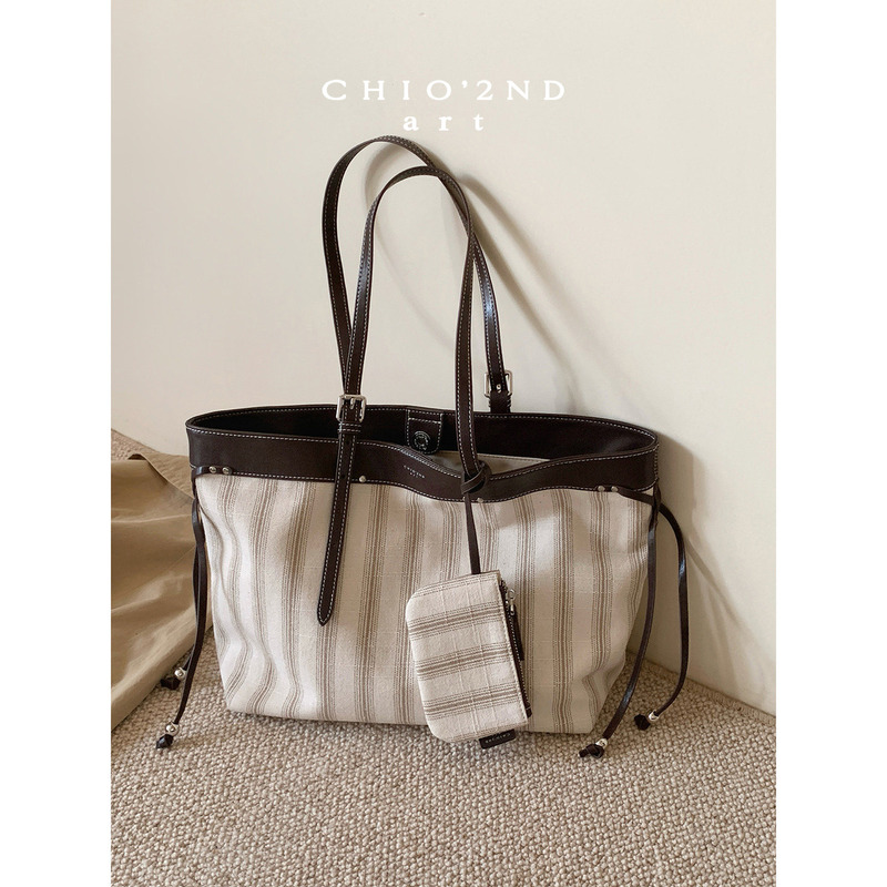 Nanfeng Chio2Nd Lazy Holiday Tote Bag Women's Large Capacity Autumn and Winter Retro Striped Handbag Shoulder Bag Nanfeng Chio2Nd Lazy Holiday Tote Bag Women's Large Capacity Autumn and Winter Retro Striped Handbag Shoulder Bag