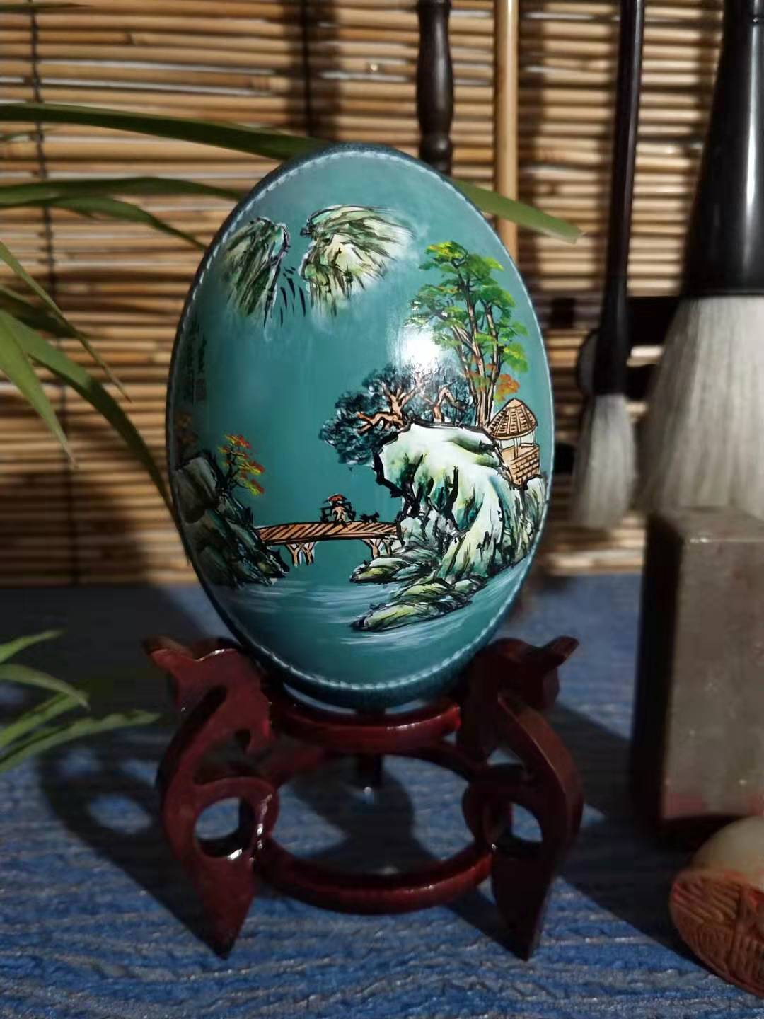 Emu Egg Shell Engraving Upscale Crafts Base Swing Piece Creative Birthday Gift Color Plotter Ostrich Egg Carving Customizable-Taobao