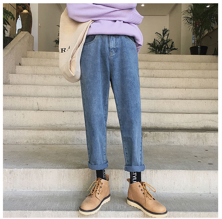 Quần skinny ống suông thẳng mùa thu và quần mùa đông Phiên bản Hàn Quốc của quần xu hướng nam màu chân hoang dã quần jean đen nam