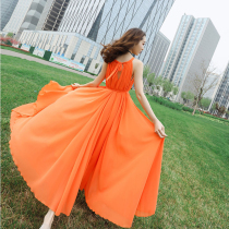 22 spring and summer long knee-to-ankle sling short sleeve chiffon dress seaside beach a super fairy skirt