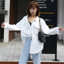 Cowboy women's shirt long sleeve autumn 2021 spring new niche design outside wear retro Hong Kong flavor Han Fan loose