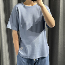 Style Landmark texture Huffg men and women can wear foreign trade mens clothing factory cut tail stock pure color short sleeve T-shirt