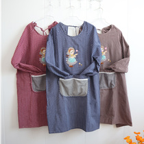 Cotton apron long sleeve kitchen household gown fashion women oil-proof cute summer overalls single-layer thin