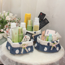 European-style pastoral cosmetics storage basket weaving fabric tabletop storage box home storage and finishing square basket storage basket
