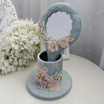 Makeup mirror Desktop mirror European lace princess mirror Womens portable mirror Round dormitory dressing mirror K80
