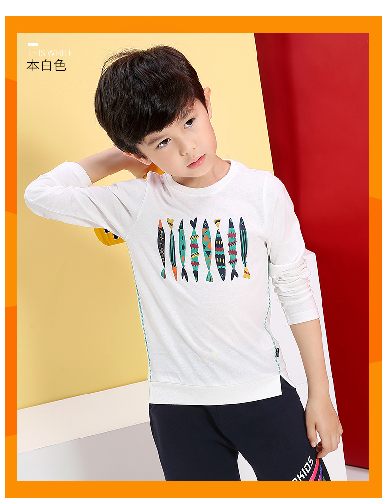 Áo thun bé trai tay dài cotton màu trắng trẻ em lớn trẻ em đáy áo trẻ em mùa thu mùa xuân và mùa thu áo nhỏ thủy triều áo phông sexy cho bé 