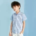 Yibei Huangcheng boy áo sơ mi ngắn tay mùa hè nước ngoài mùa hè nhỏ trẻ em cotton giản dị sọc áo phiên bản Hàn Quốc - Áo sơ mi áo sơ mi cho bé trai 8 tuổi Áo sơ mi