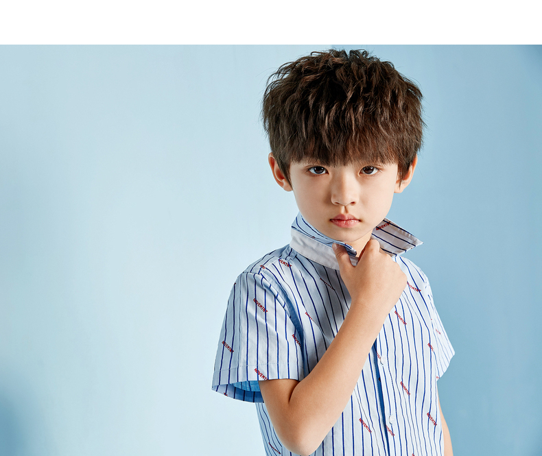 Yibei Huangcheng boy áo sơ mi ngắn tay mùa hè nước ngoài mùa hè nhỏ trẻ em cotton giản dị sọc áo phiên bản Hàn Quốc - Áo sơ mi đồ bộ cho bé gái