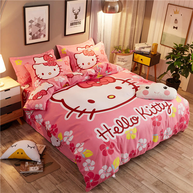 Phim hoạt hình Hello Kitty cạo bốn mảnh công chúa gió của trẻ em Bộ đồ giường ba mảnh cho bé gái kt Khăn trải giường mùa đông mẫu chăn ga gối đệm cưới