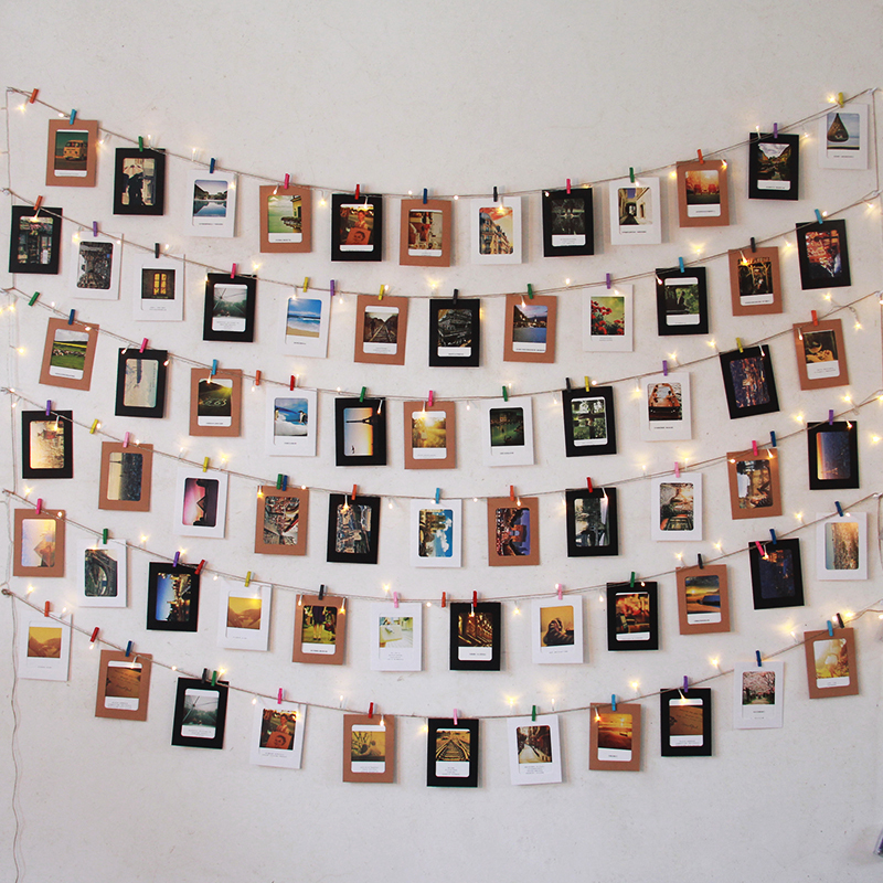 Trendy ins Photo Wall Decoration with Hemp Rope Clips, Bedroom No-Drill Traceless Nail Photo Frame Combination Hanging Wall