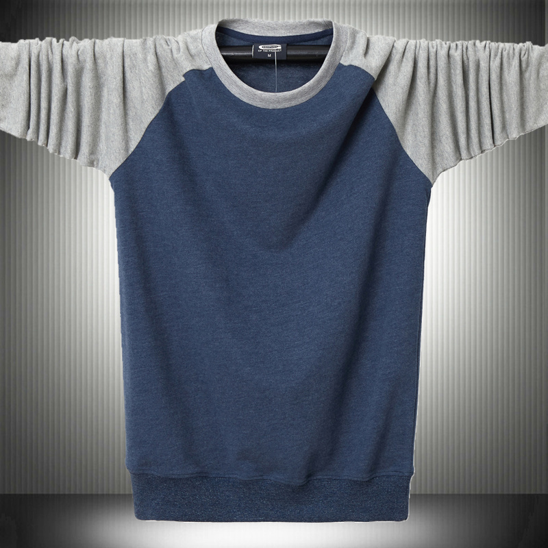 Plus Size Trendy Long-Sleeve T-Shirt for Men, Color-Blocked Jacket, Loose Sweatshirt, Patchwork Pure Cotton Sweatshirt for Young Men