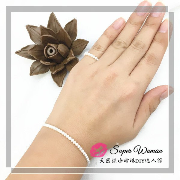 Premium 3-3.5mm Natural Freshwater Pearl Ortho ring set Stretch Ring Bracelet Super Fresh