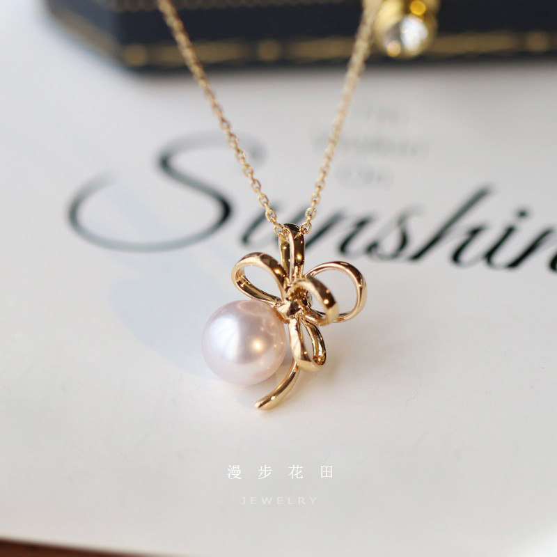 Love's Lilly Man Brilliant Ribbon 18K Gold Japan Aurora Akoya Natural Seawater Pearl Pendant Without Necklace