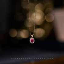 Flower Flies 18K gold classic oval natural Ruby Diamond Group pendant necklace choker