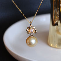 11-12mm water lily blossom without optimization thick gold Nanyang golden beads pendant diamond 18K gold flower heart pendant