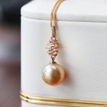 11-12mm luxury diamond group inlaid with 18K gold without optimization thick gold Nanyang gold beads golden sea water pearl pendant