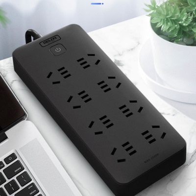 德力西插座黑色插排插线板多插位面板多孔