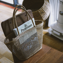 Glutinous rice porcelain) hollow straw bag shopping bag vegetable basket storage bag